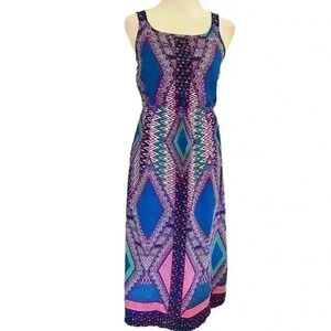 Paper Doll Maxi Sundress Size 12 Aztec Print Elastic Waist Casual Vacation Beach